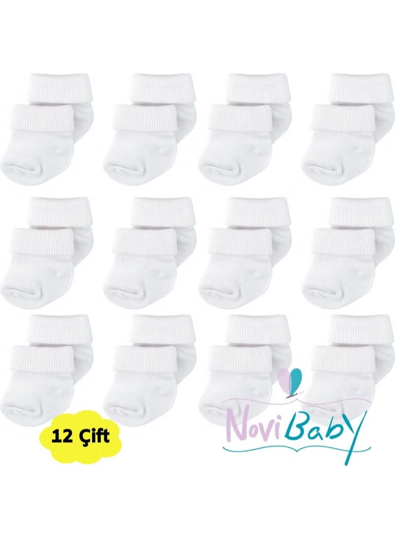 Novibaby 12 زوج من جوارب الأطفال الرضع من الخيزران | أبيض ثلجي | جوارب بيضاء للبنات والأولاد - Image 1